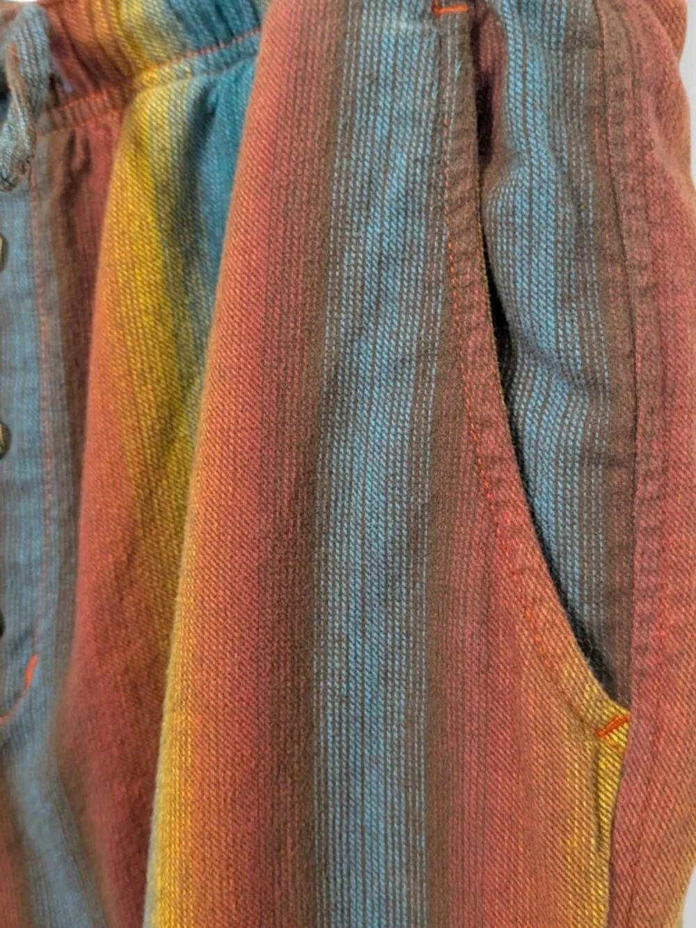 The Territory Ahead striped rainbow hippy high rise wide leg crop pants M's L/29